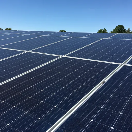 Techo de villa moderna minimalista con paneles solares negros integrados bajo un cielo azul claro
